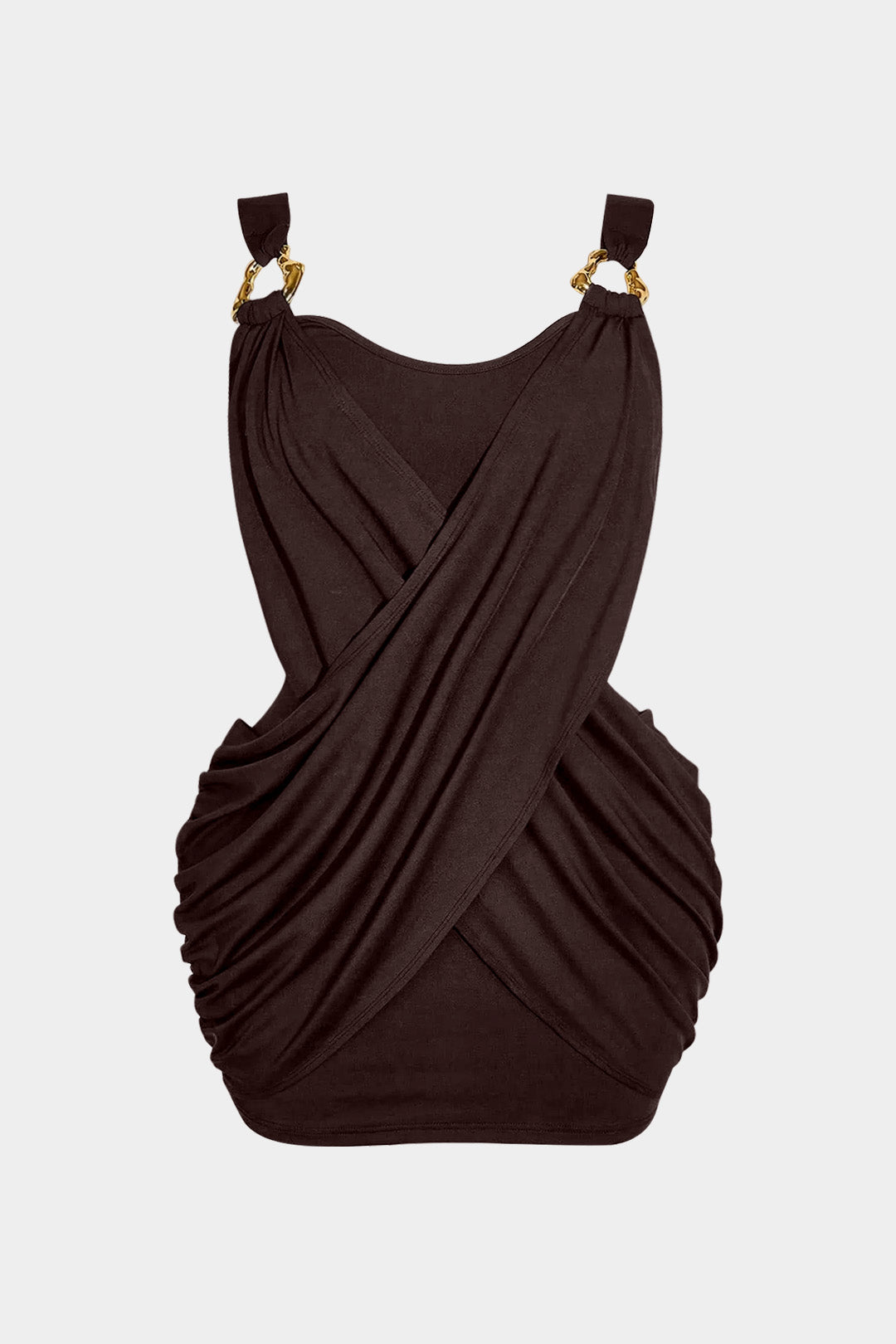 Plus Size Metallic Decor Crossed RUched Sleeveless Mini Dress