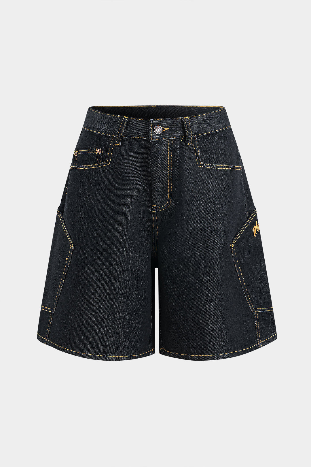 Denim Embroidery Button Pocket Stitching Shorts