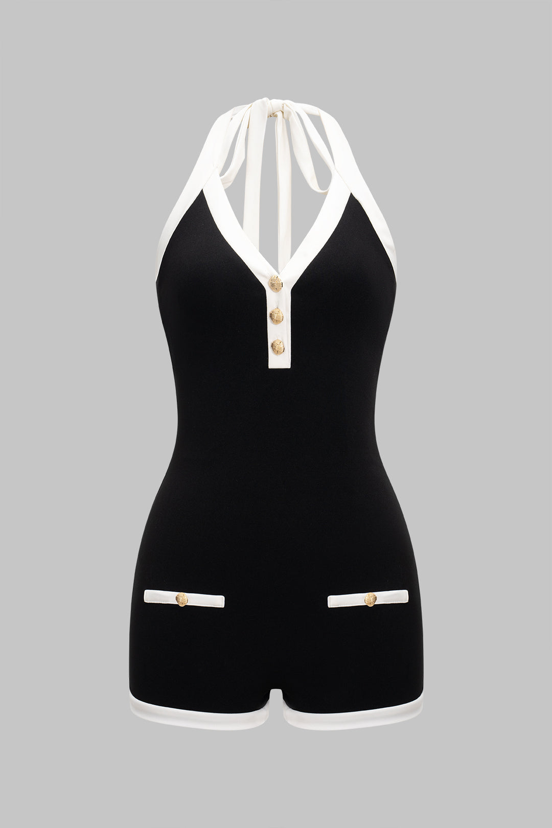 Hlater Backless Tie-Up Sleeveless Romper