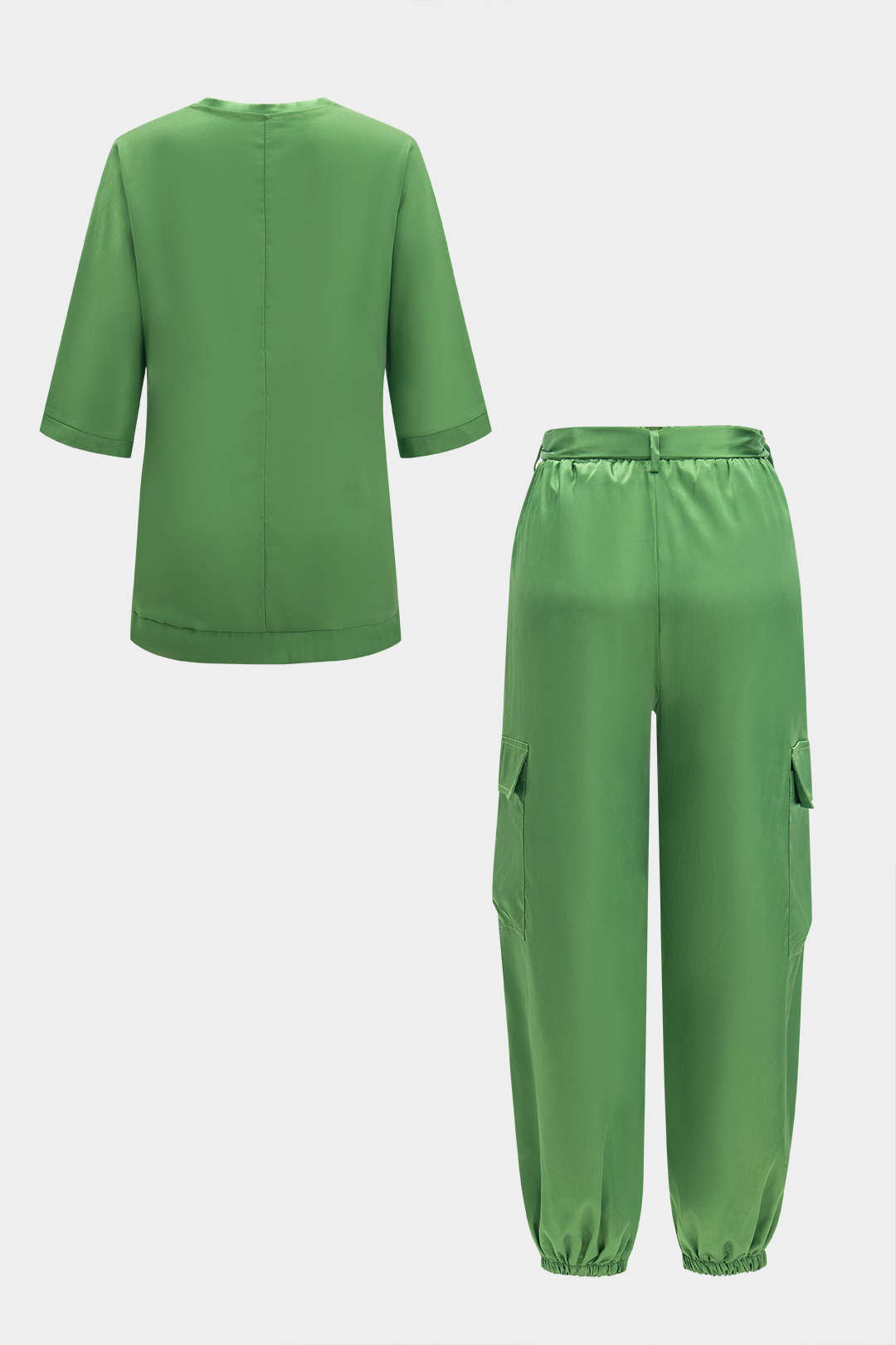 Satin Tank Top And Tie-Up Pocket Trousers Set