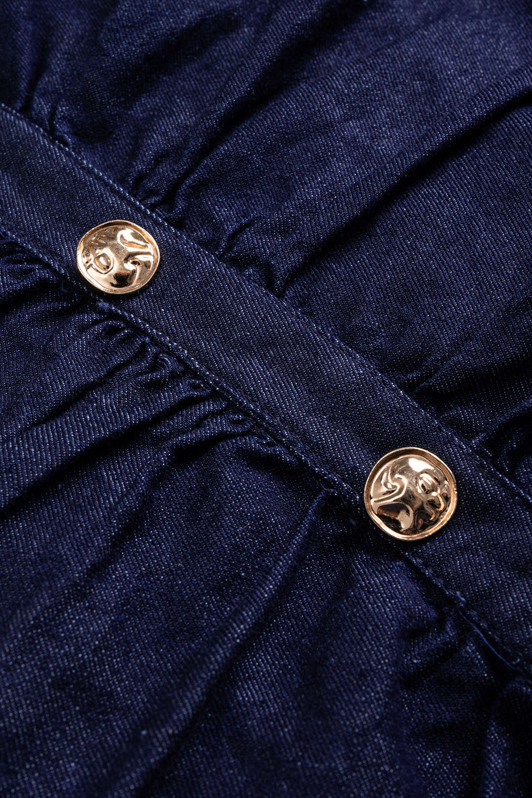 Denim Metallic Button Belted Pleated Short Sleeve Denim Dress