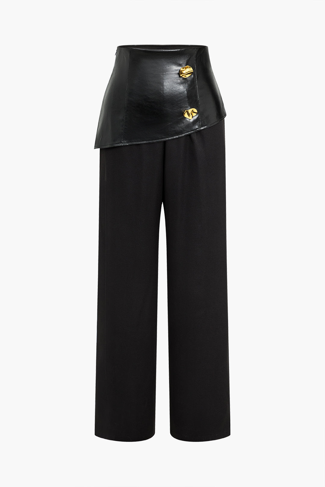 Solid Faux Leather Patchwork Button Trousers