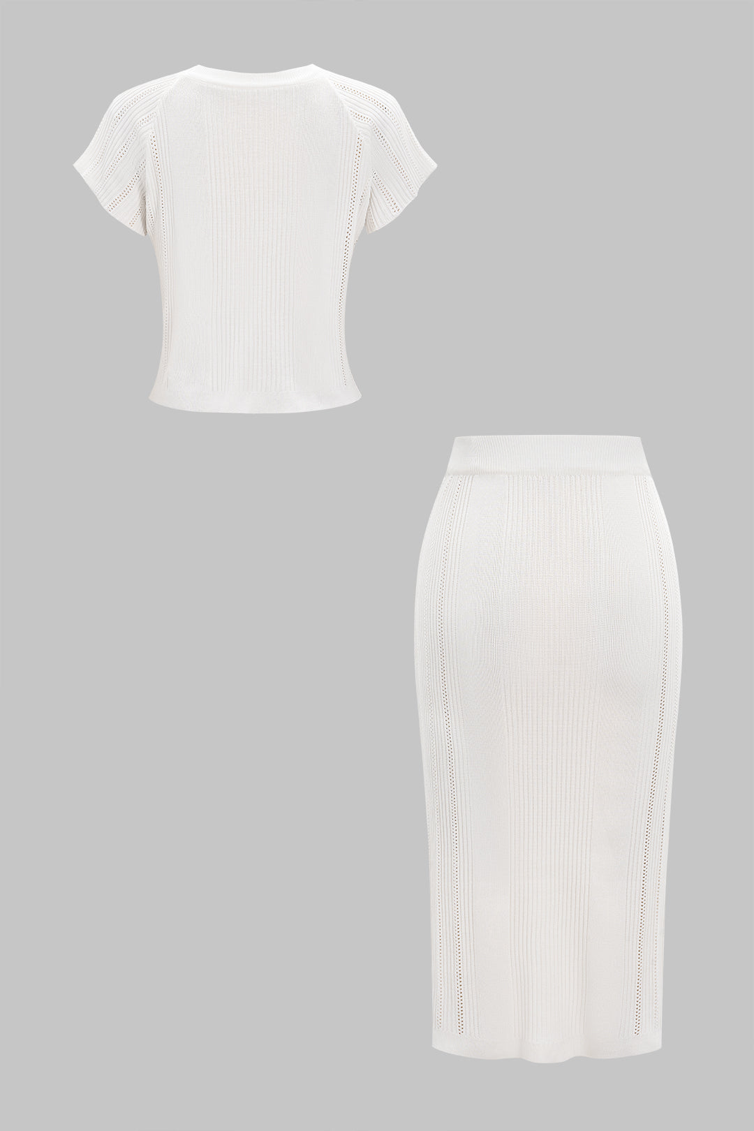 Knitted Metallic Button Top And Skirt Set