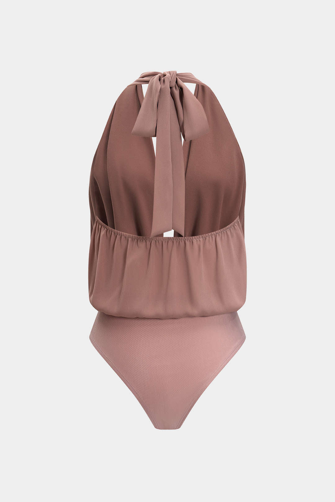 Chiffon Cowl Neck Halter Patchwork Ruched Sleeveless Bodysuit