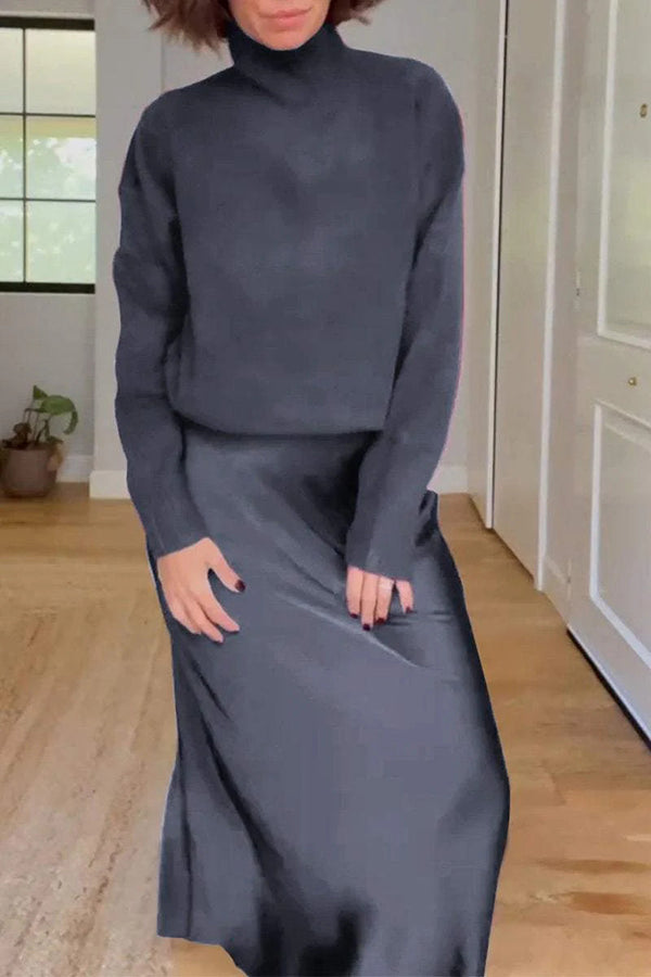 Grace - Satin Elastic Waist Maxi Skirt Set