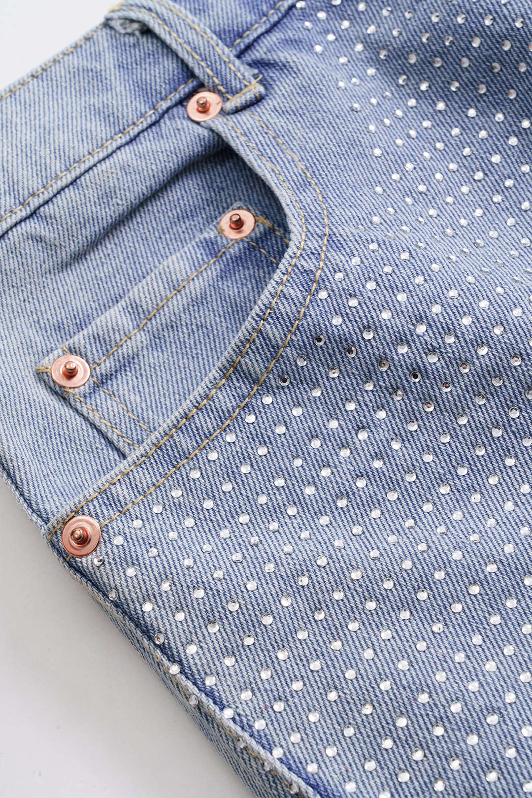 Denim Ripped Frayed Rhinestone High Waist Shorts