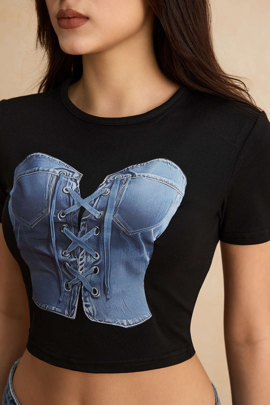 Printed Denim Short Sleeve T-Shirt