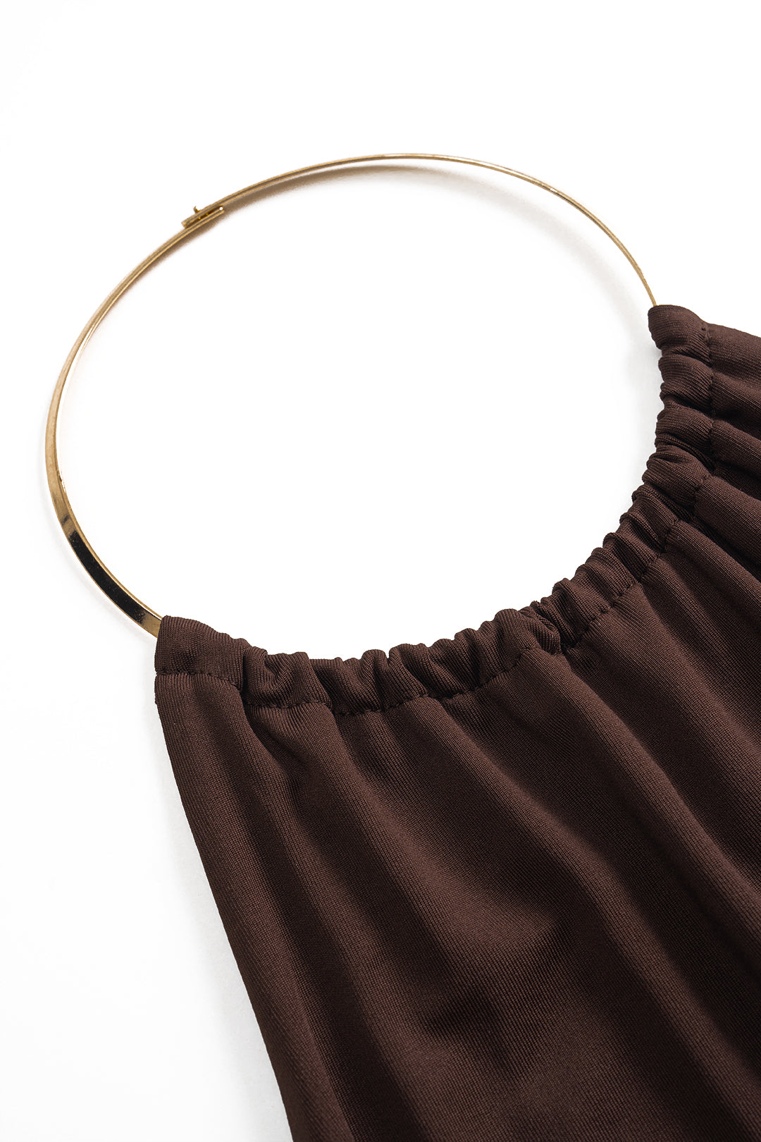 Halter Neck Metallic Chain Backless Tie-Up Ruched Sleeveless Mini Dress