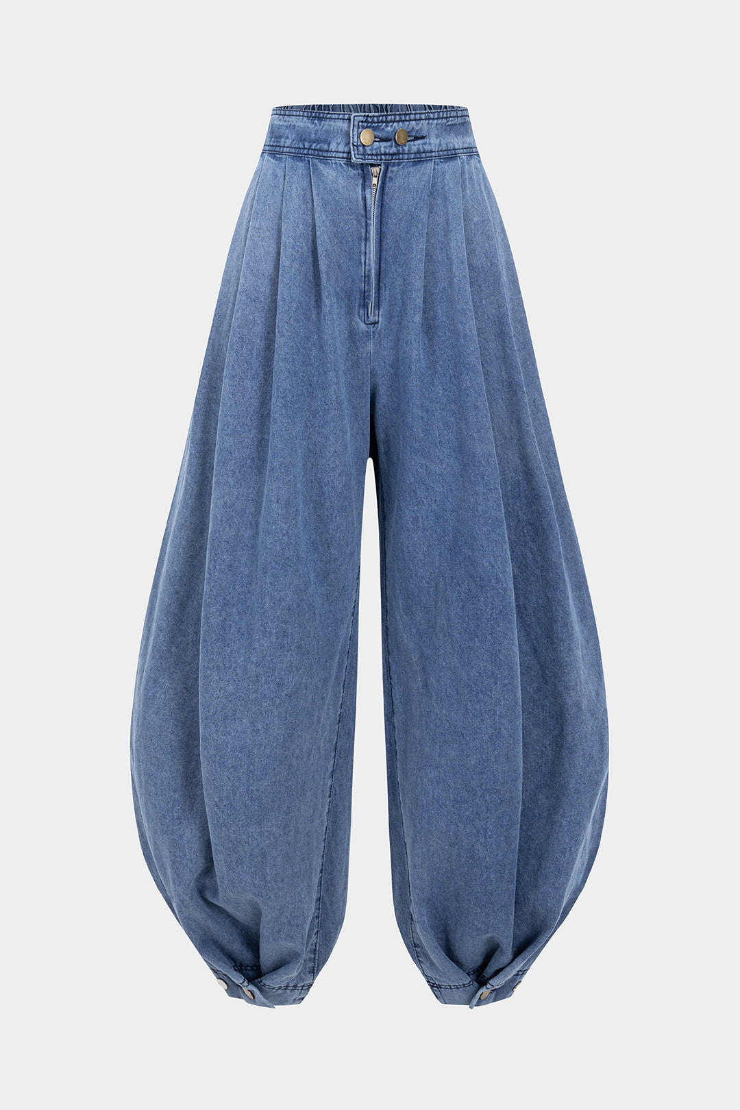 Denim High Waist Zipper Barrel Balloon Jeans