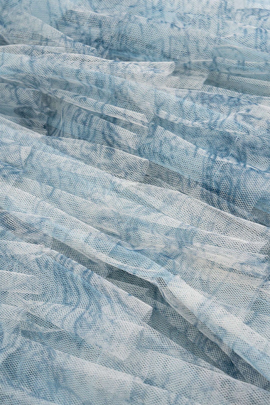 Denim Frayed Mesh Patchwork Belted Skirt