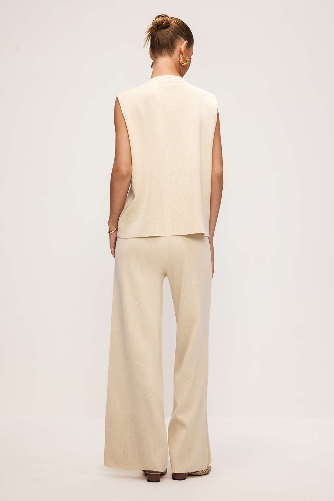 Knit Button V-Neck Vest And Pants Set