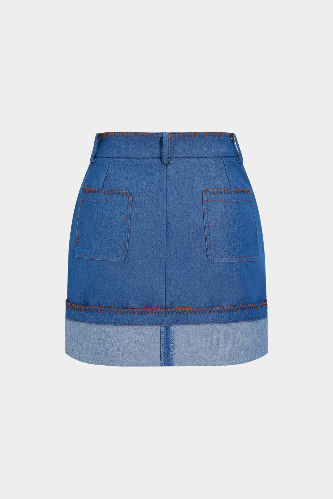 Denim Piping Stitching Cuffed Mini Skirt