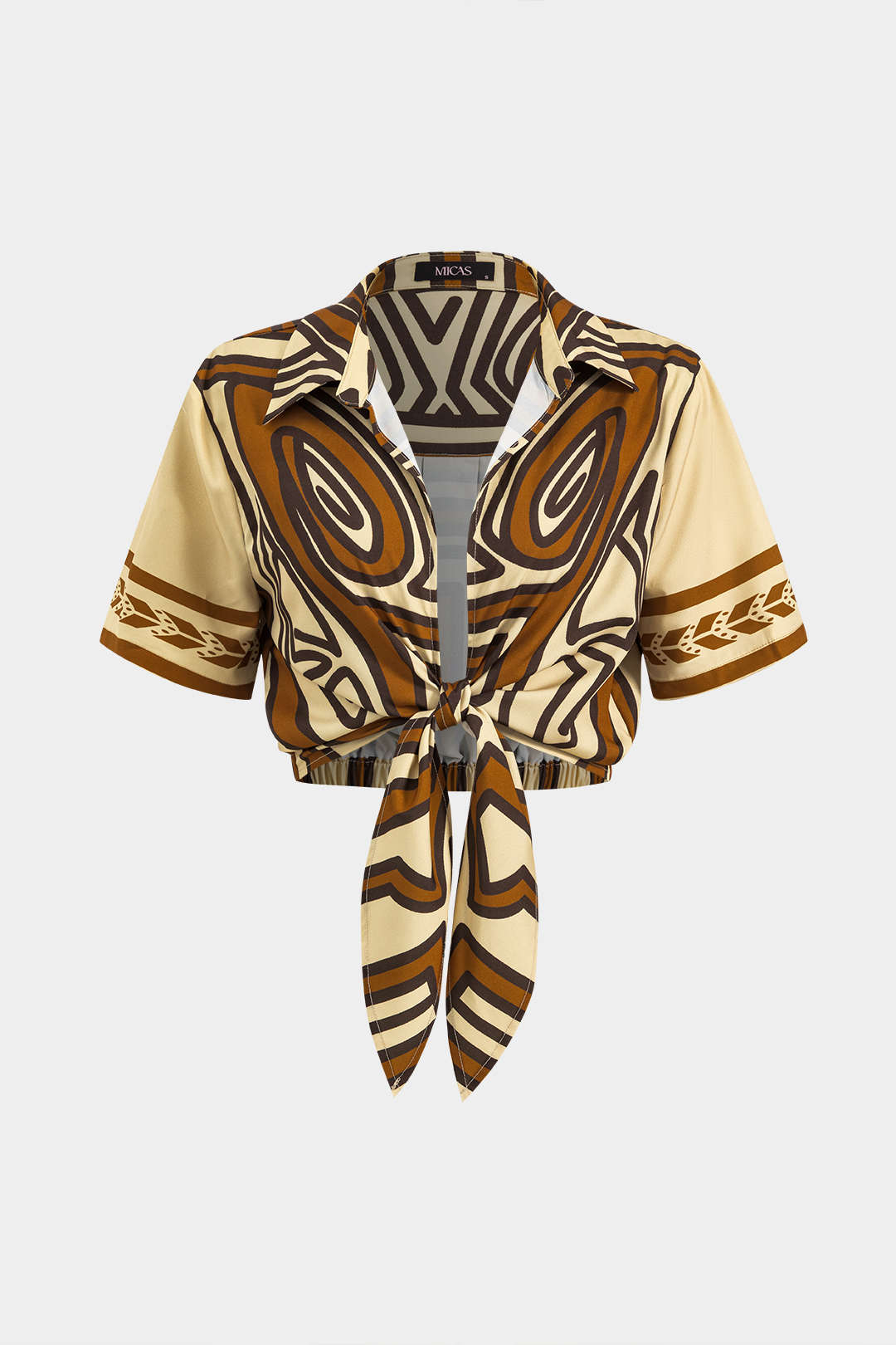 Bohemian Print Tie Front Short-Sleeve Shirt