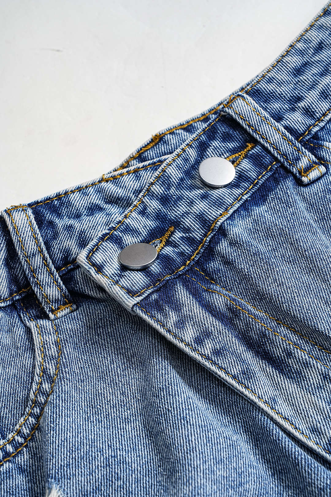 Denim Asymmetry Ripped Button Pocket Shorts