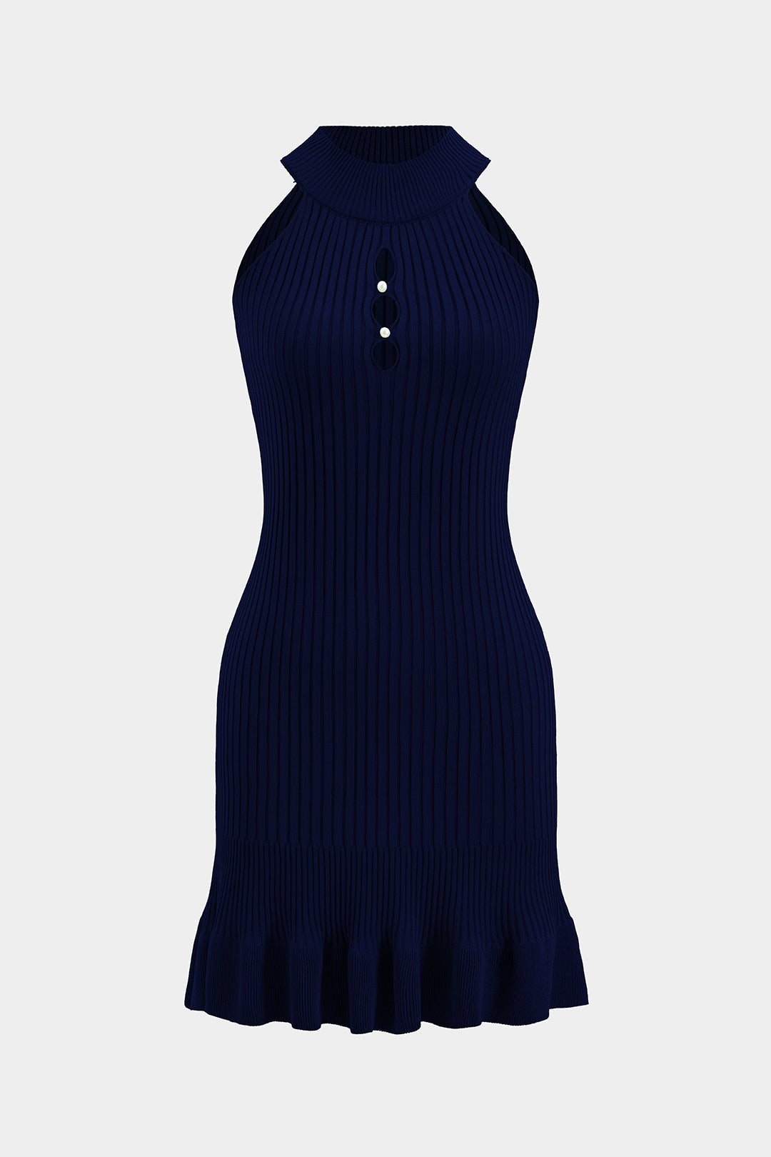 Knit Hollow Out Pleated Ruffle Sleeveless Dress