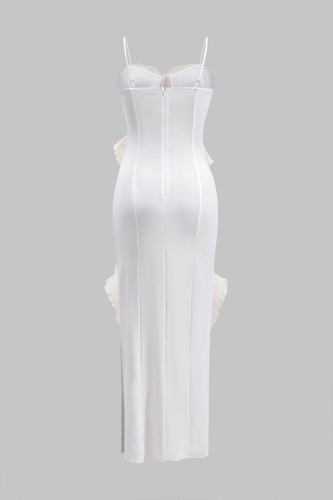 Ruffle Patchwork Bustier Side Slit Slip Maxi Dress