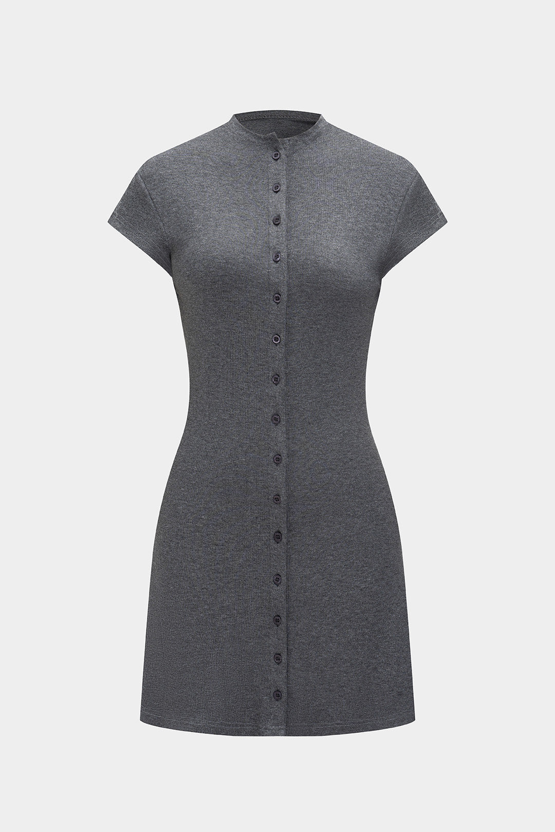 Solid Color A-Line Button Short Sleeve Mini Dress