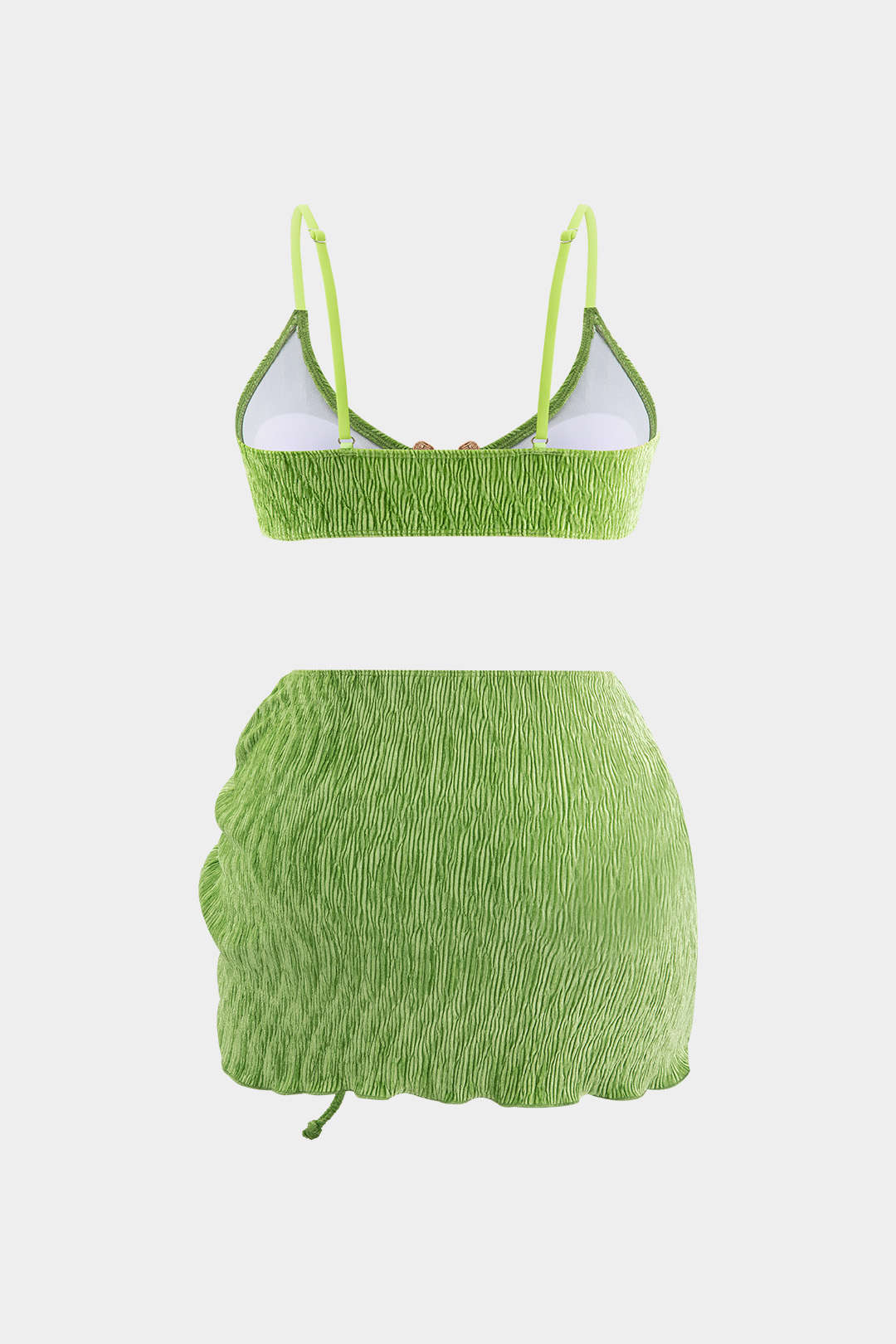 Plus Size Pleated Metallic Decor Drawstring 3-Pieces Bikini Set