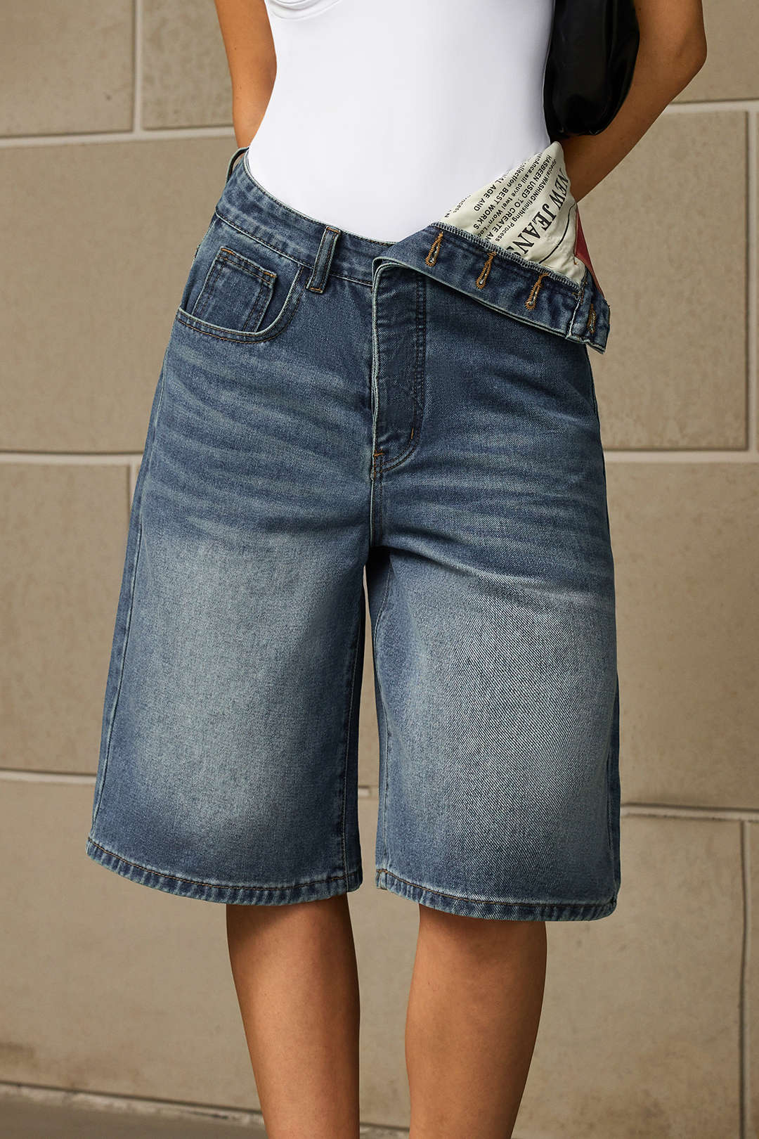 Denim Asymmetrical Pocket Shorts