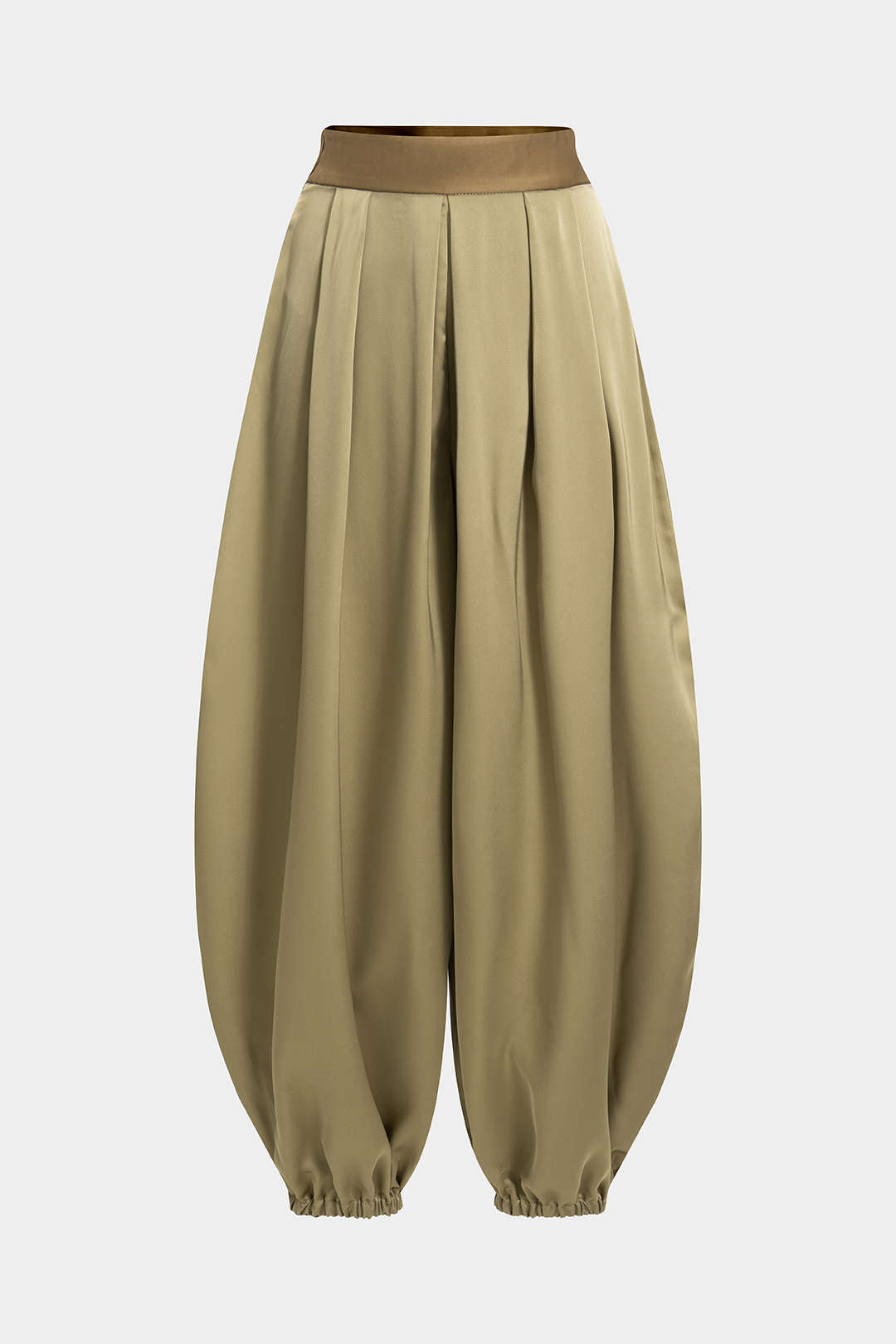 Contrast Satin Pleated Lantern Trousers