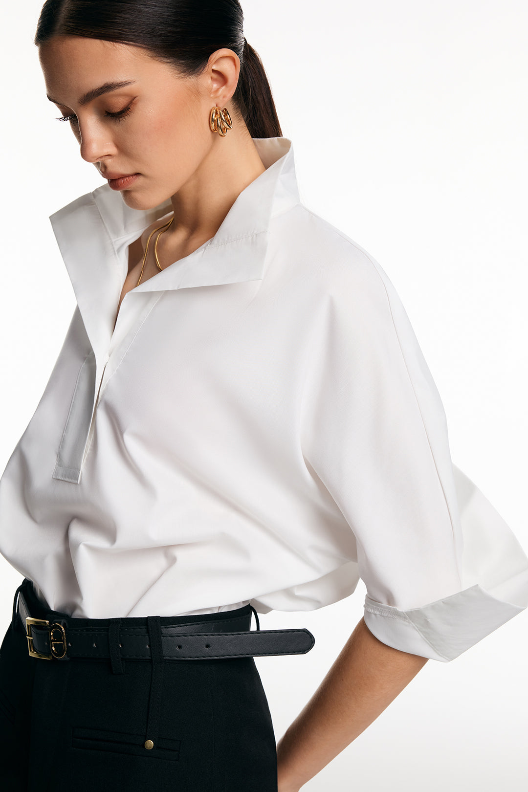 Solid Batwing Long-Sleeve Shirt