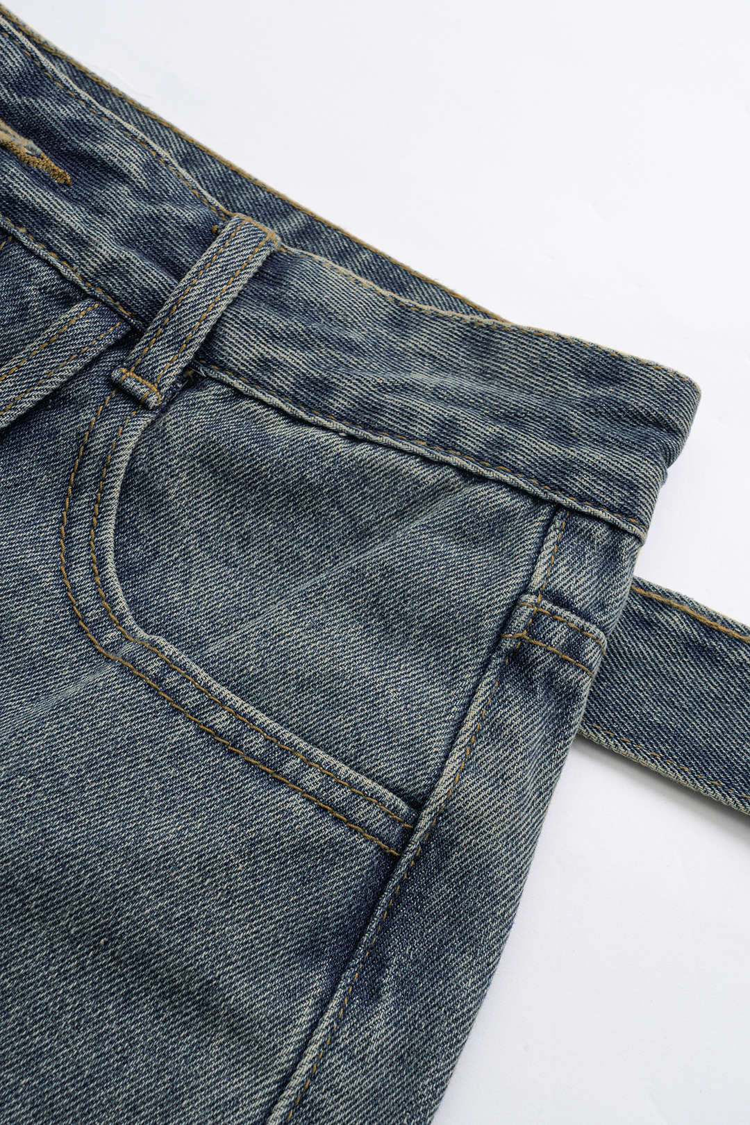 Denim Pocket Belt Asymmetrical Jorts Shorts