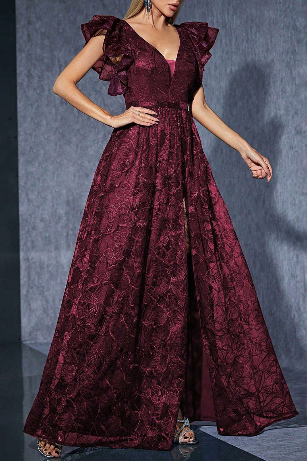 Lace Flutter Sleeve Maxi Dress
