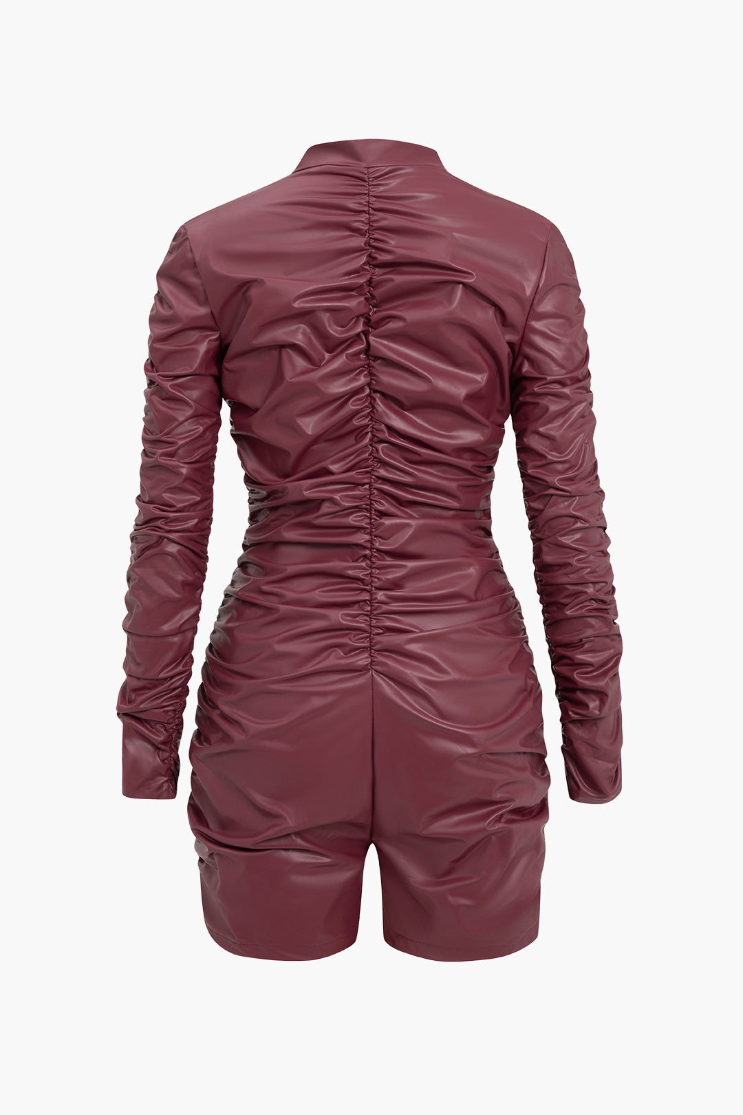 Solid Ruched High Elastic Leather Romper