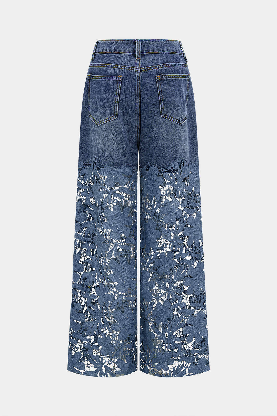 Lace Cut Out Patchwork Wide Leg Jeans