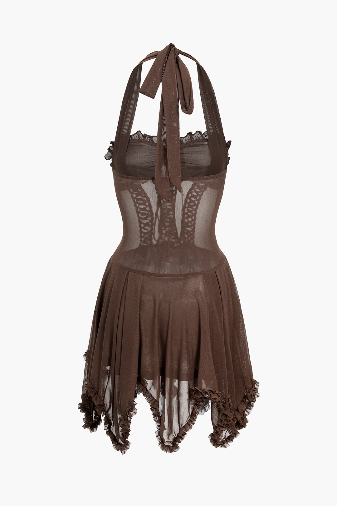 Sheer Halter Tie-Up Mini Dress