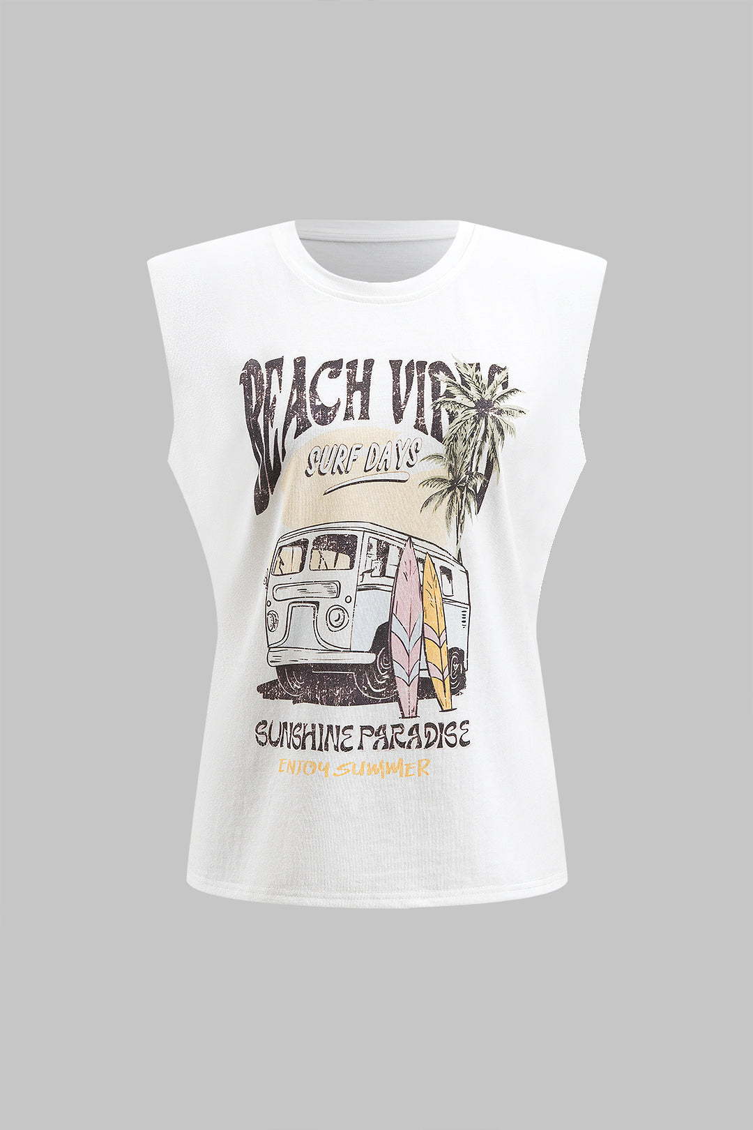 Coconut Palm Car Letter Print Tank Top