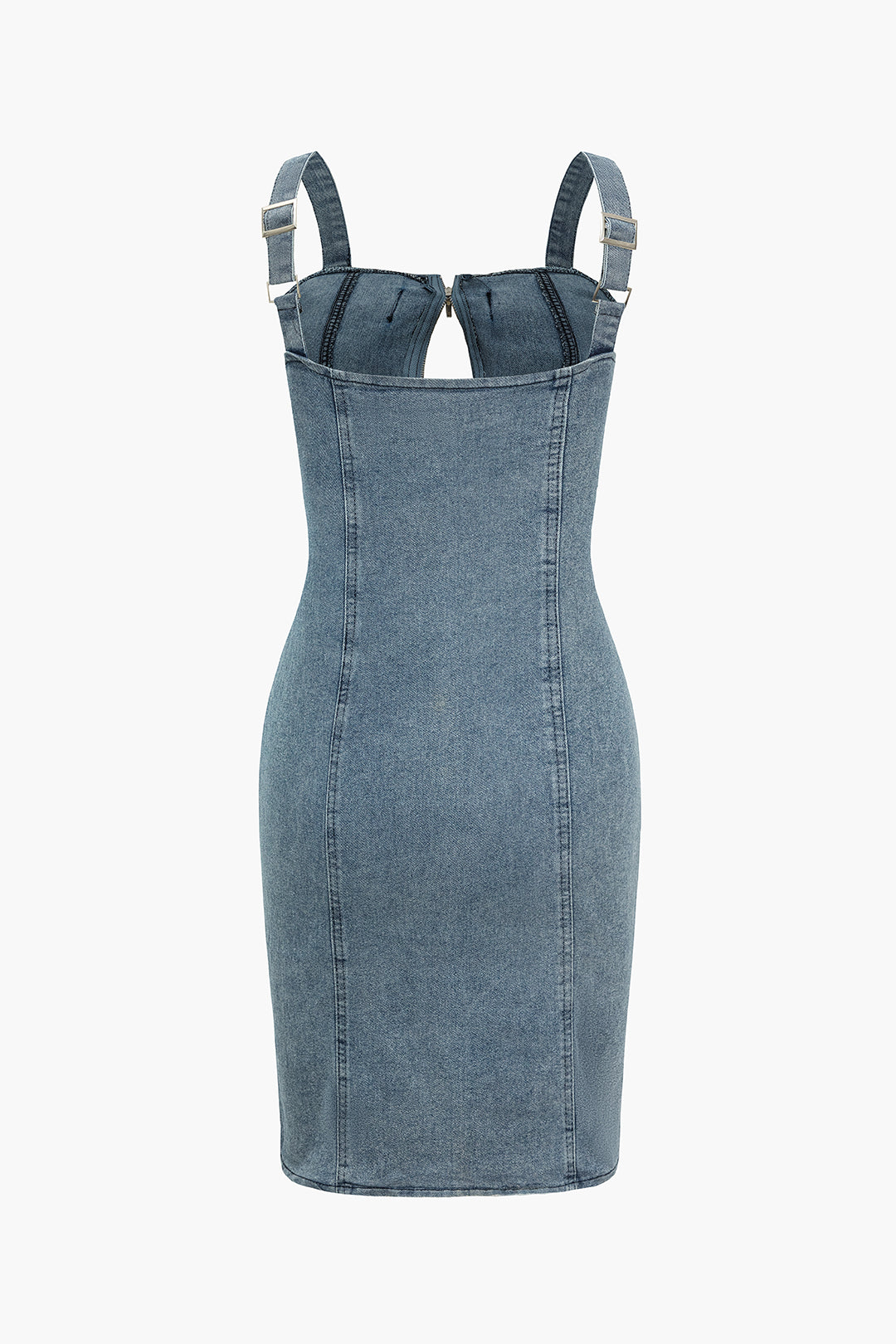 Solid Pocket Zipper Denim Dress