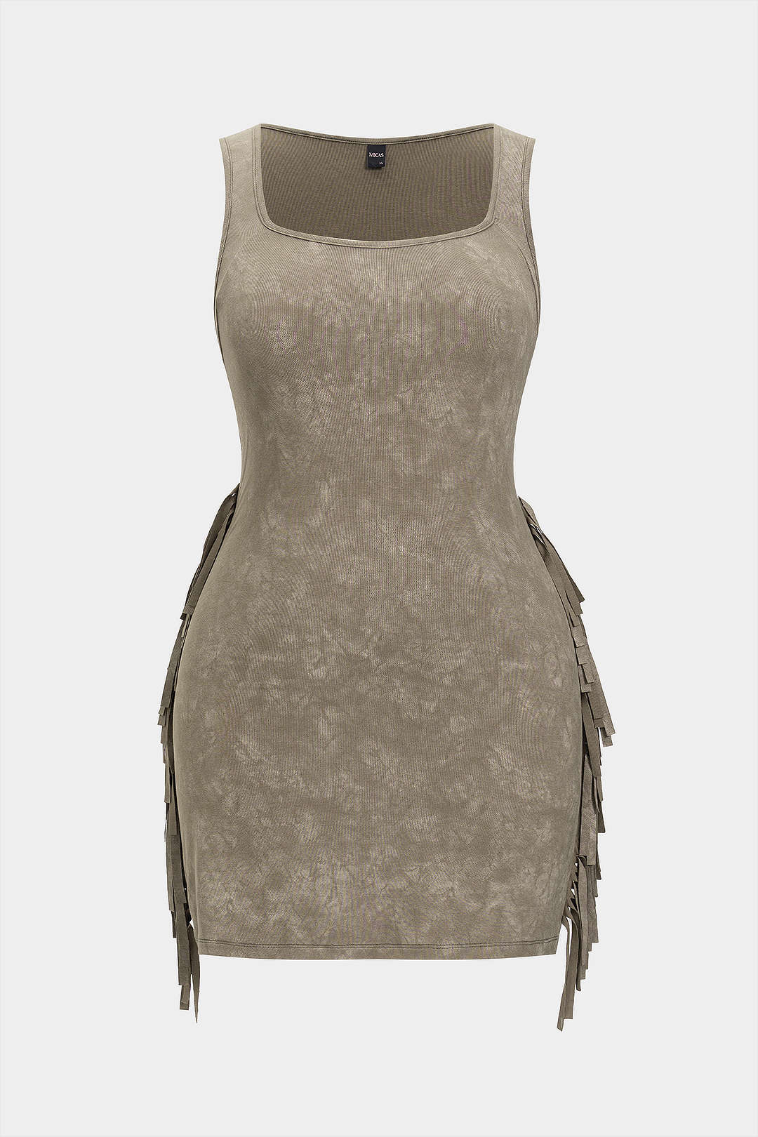 Plus Size Tie Dye Print Fringe Square Neck Sleeveless Mini Dress