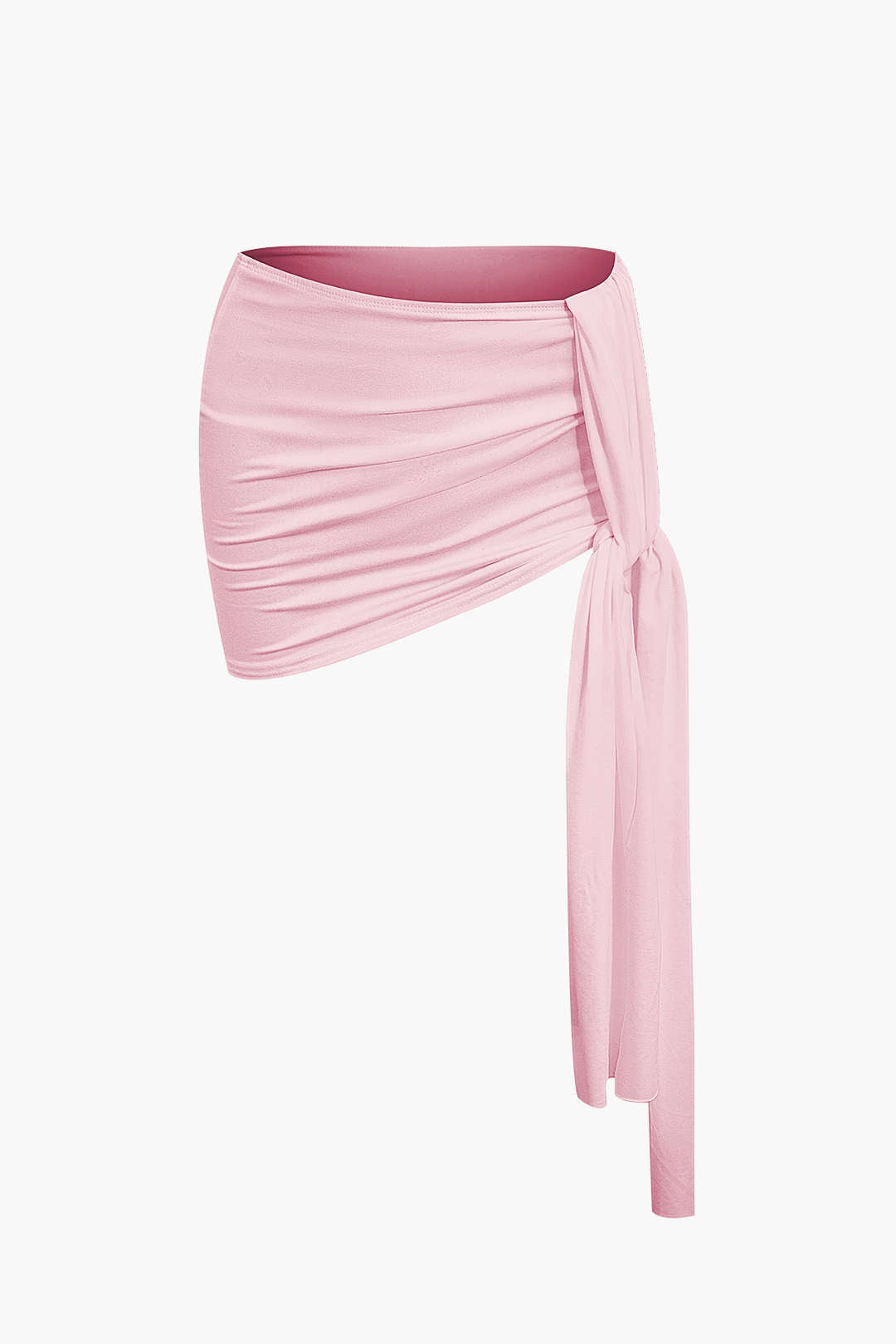 Basic Asymmetrical Ruched Crop Top And Tie Mini Skirt Set