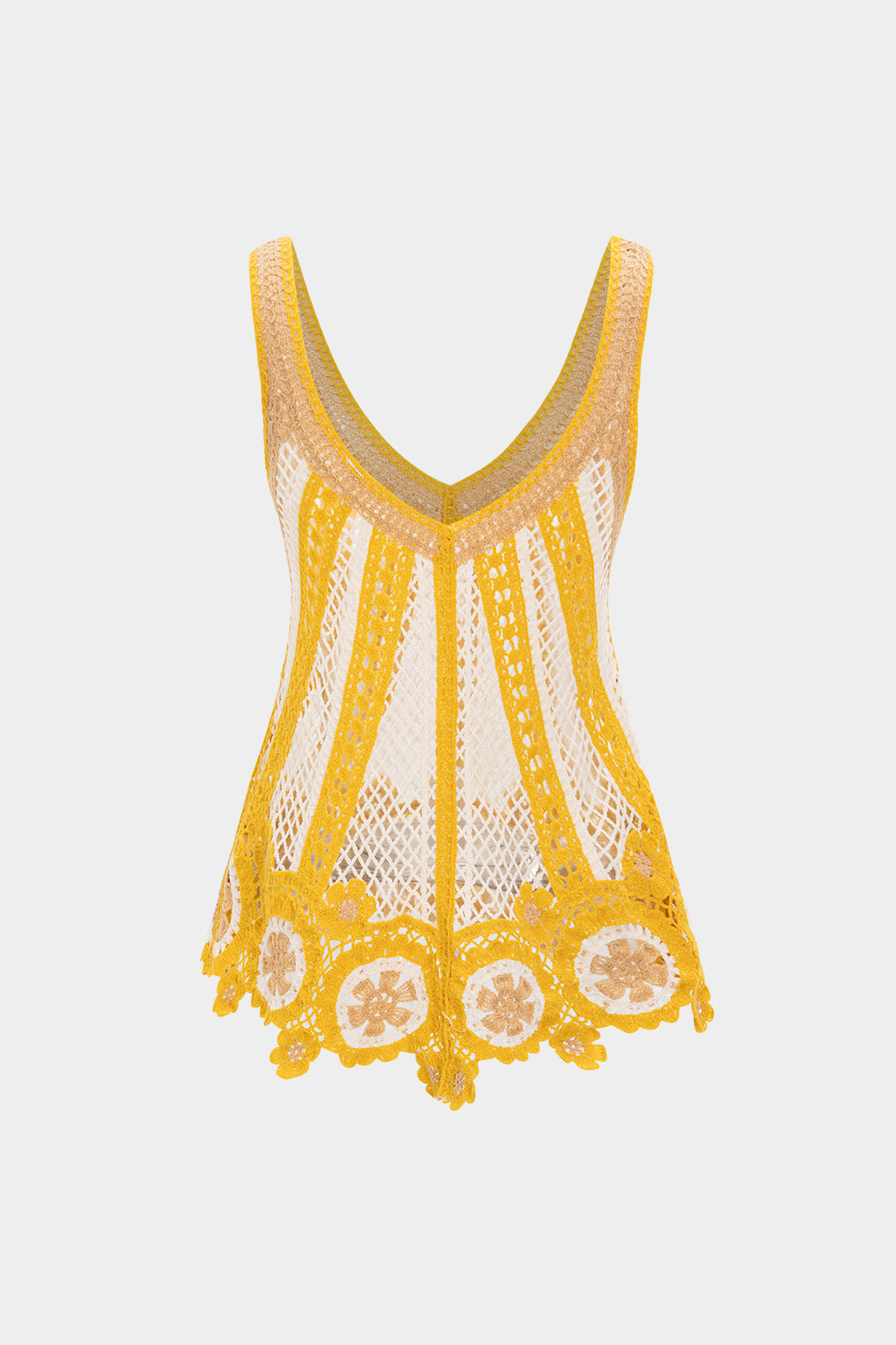 Knit V-neck Crochet Hollow Out Tank Top