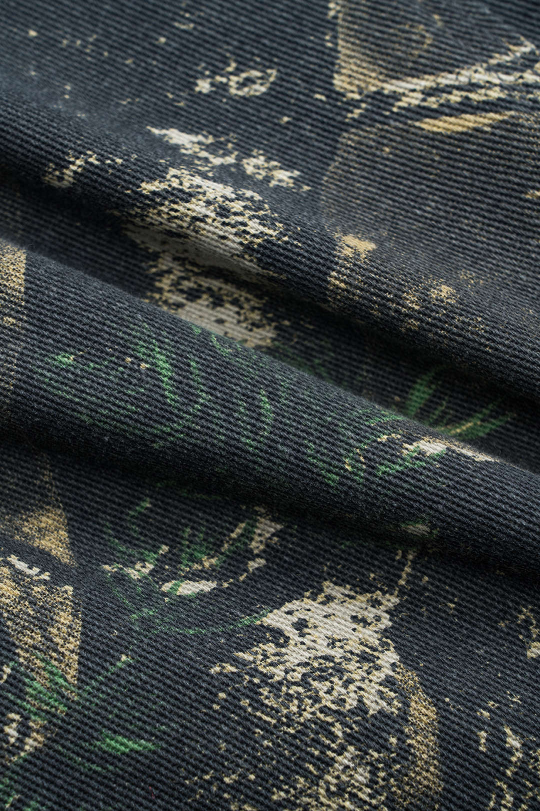 Branch Print Denim Button Pocket Wide Leg Trousers