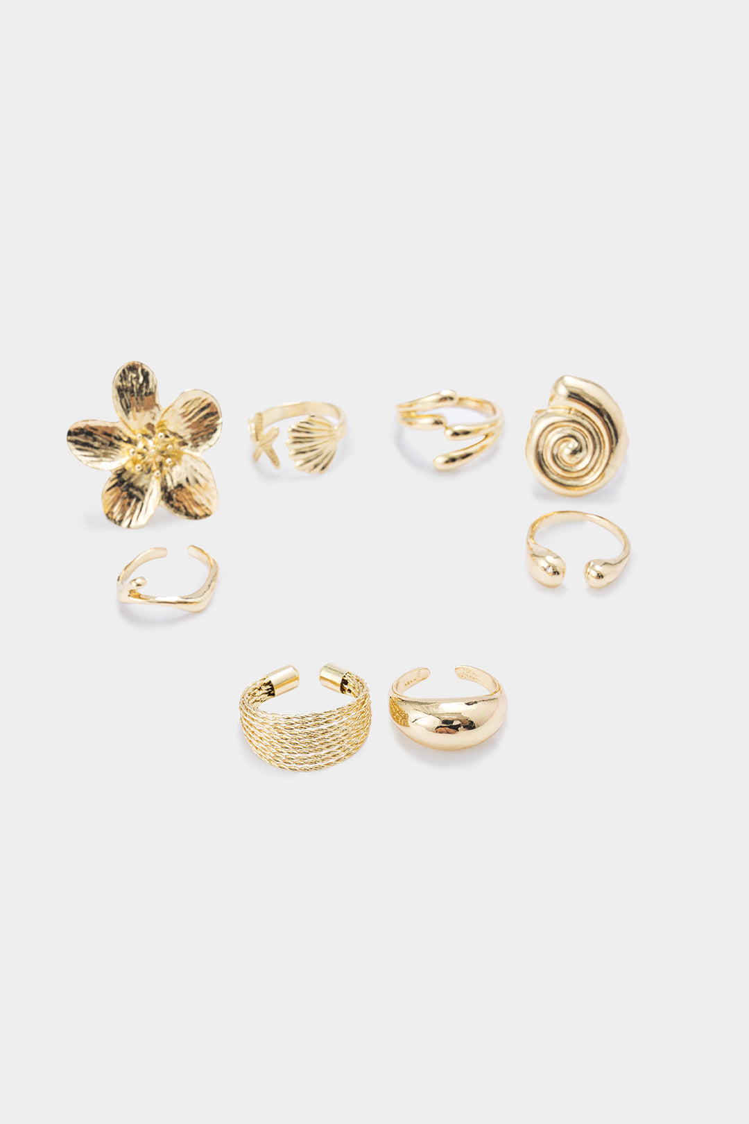 Shell Starfish Flower Irregular Metallic Open Ring Set