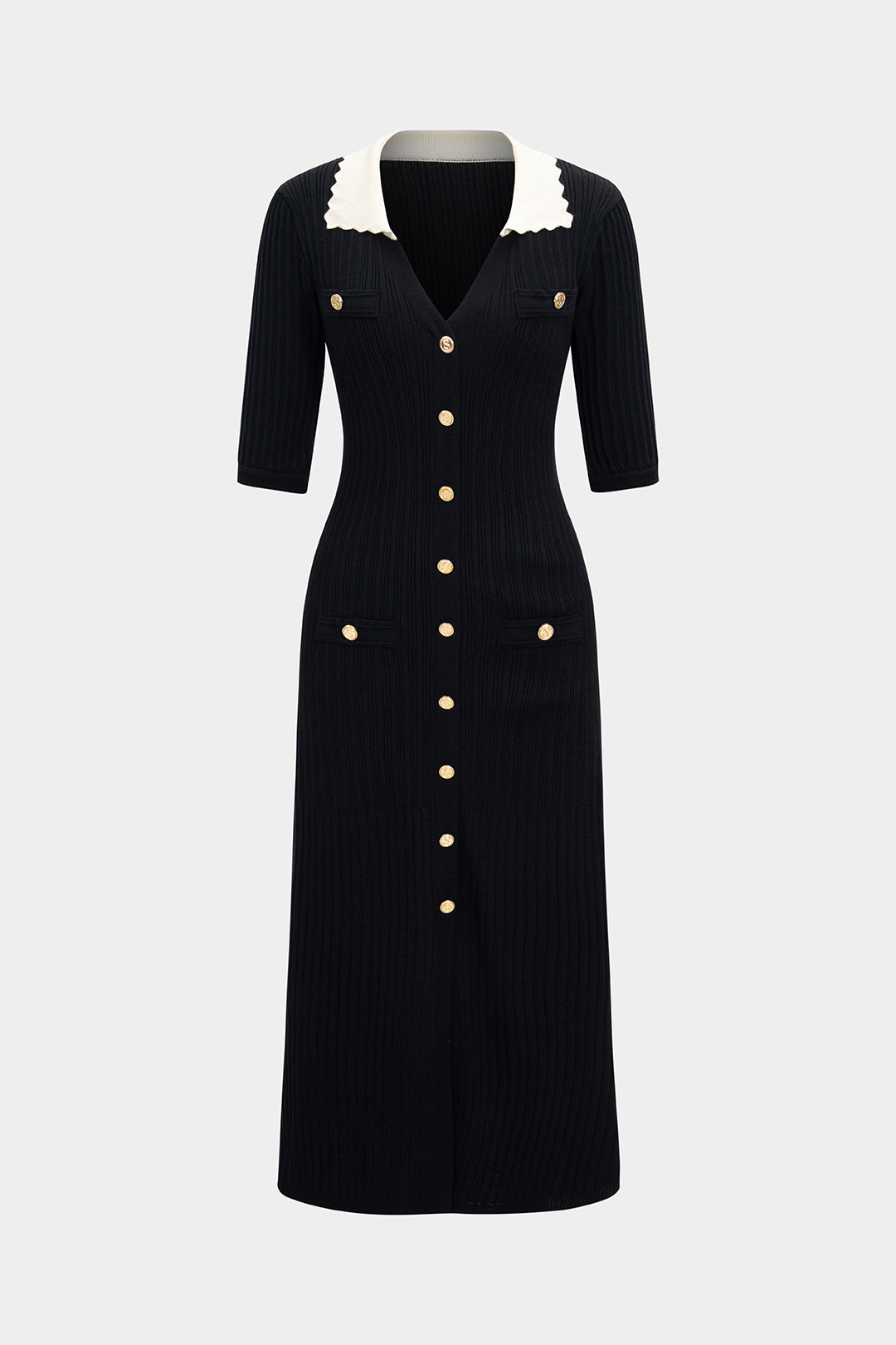 Knit Single-Breasted Long Sleeve Dress
