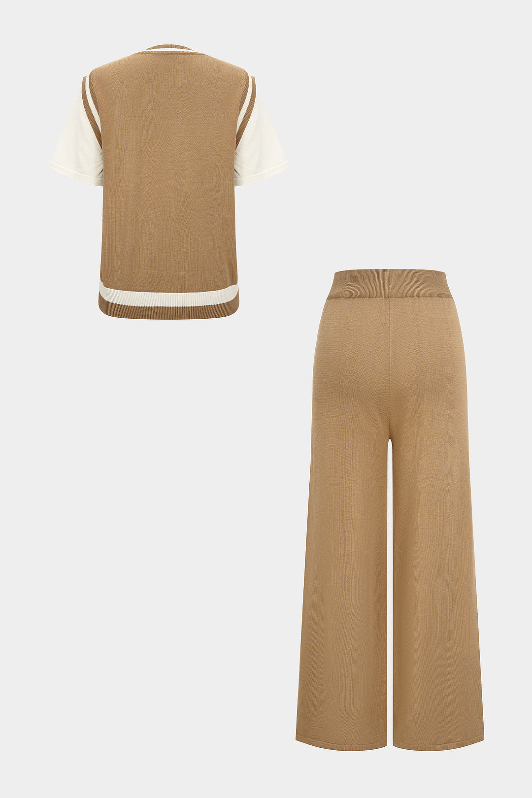 Knit Contrast Short Sleeve T-shirt And Drawstring Trousers Set