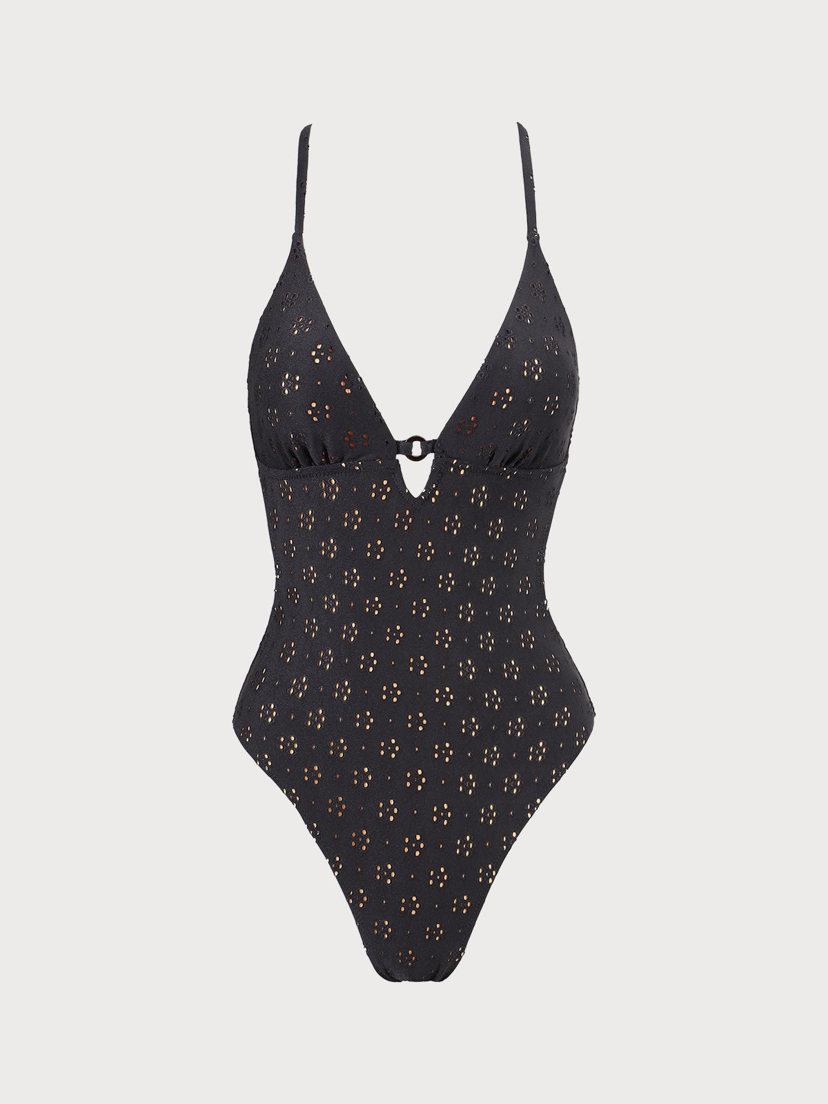 Black Floral Cutout One Piece Swimwear