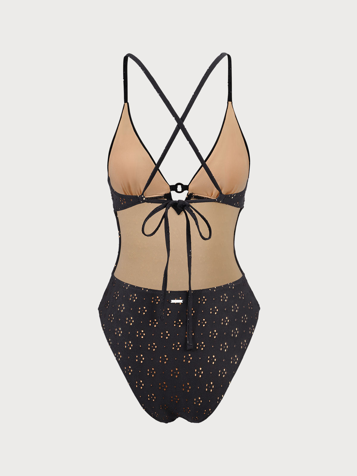 Black Floral Cutout One Piece Swimwear