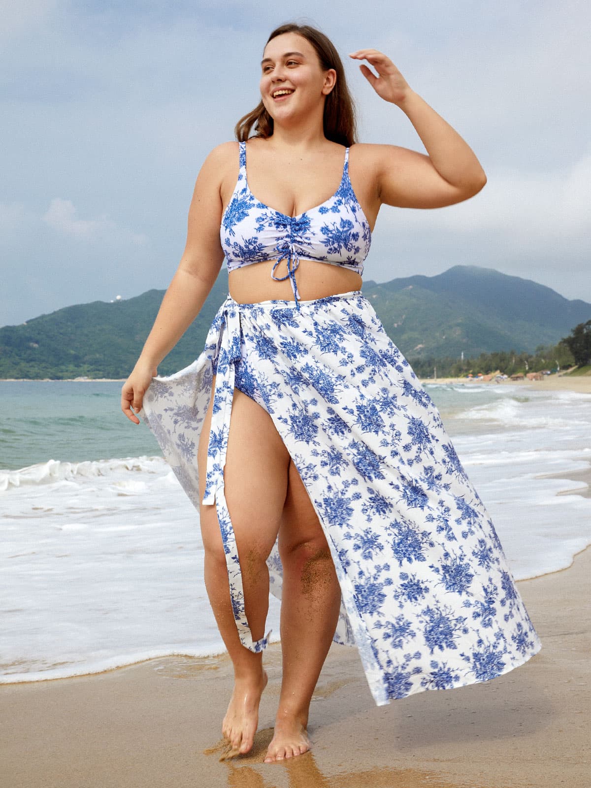 Blue Floral Plus Size Cover-up Skirt