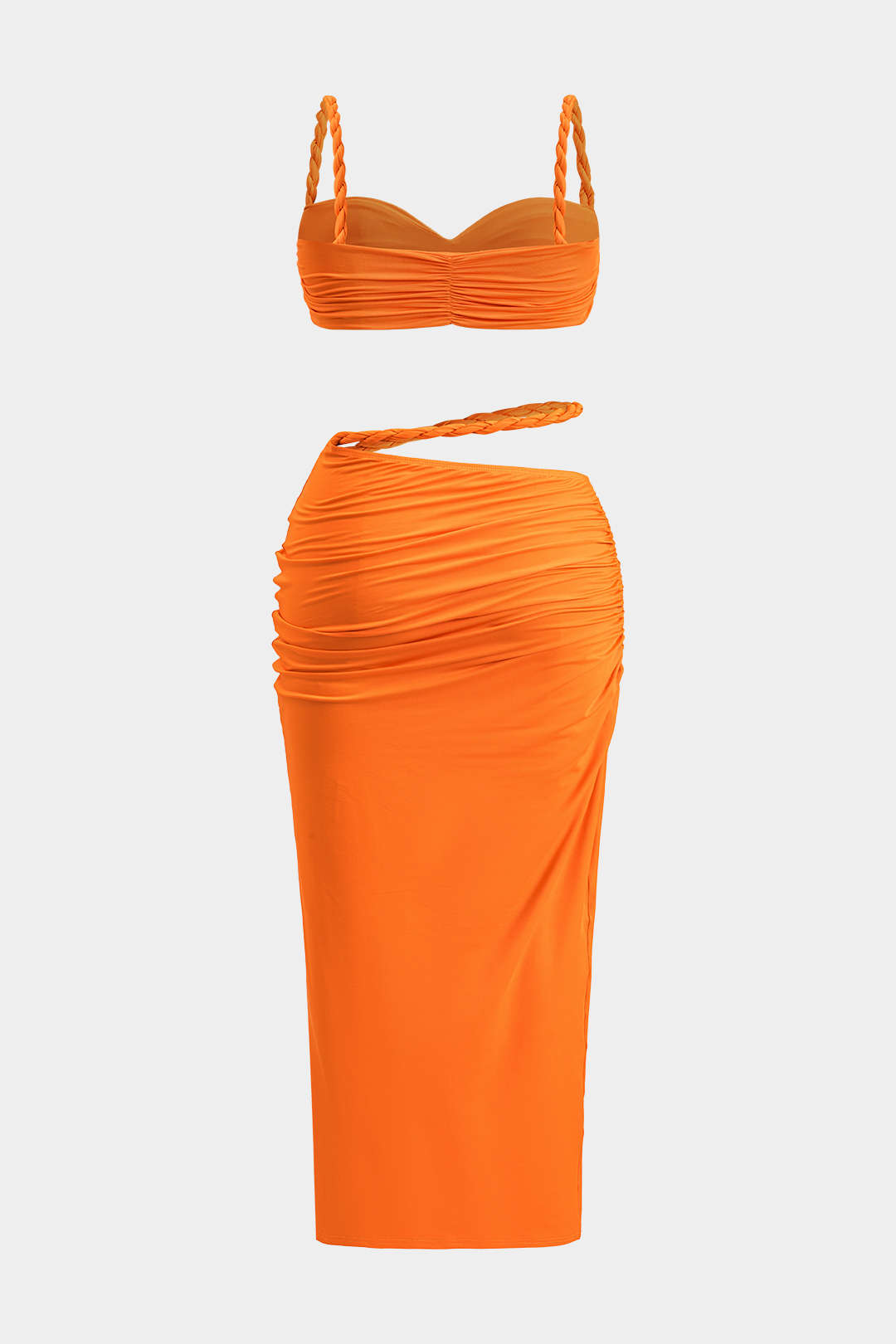 Plus Size Ruched Braided Cut Out Backless Tank Top And Skirt Set