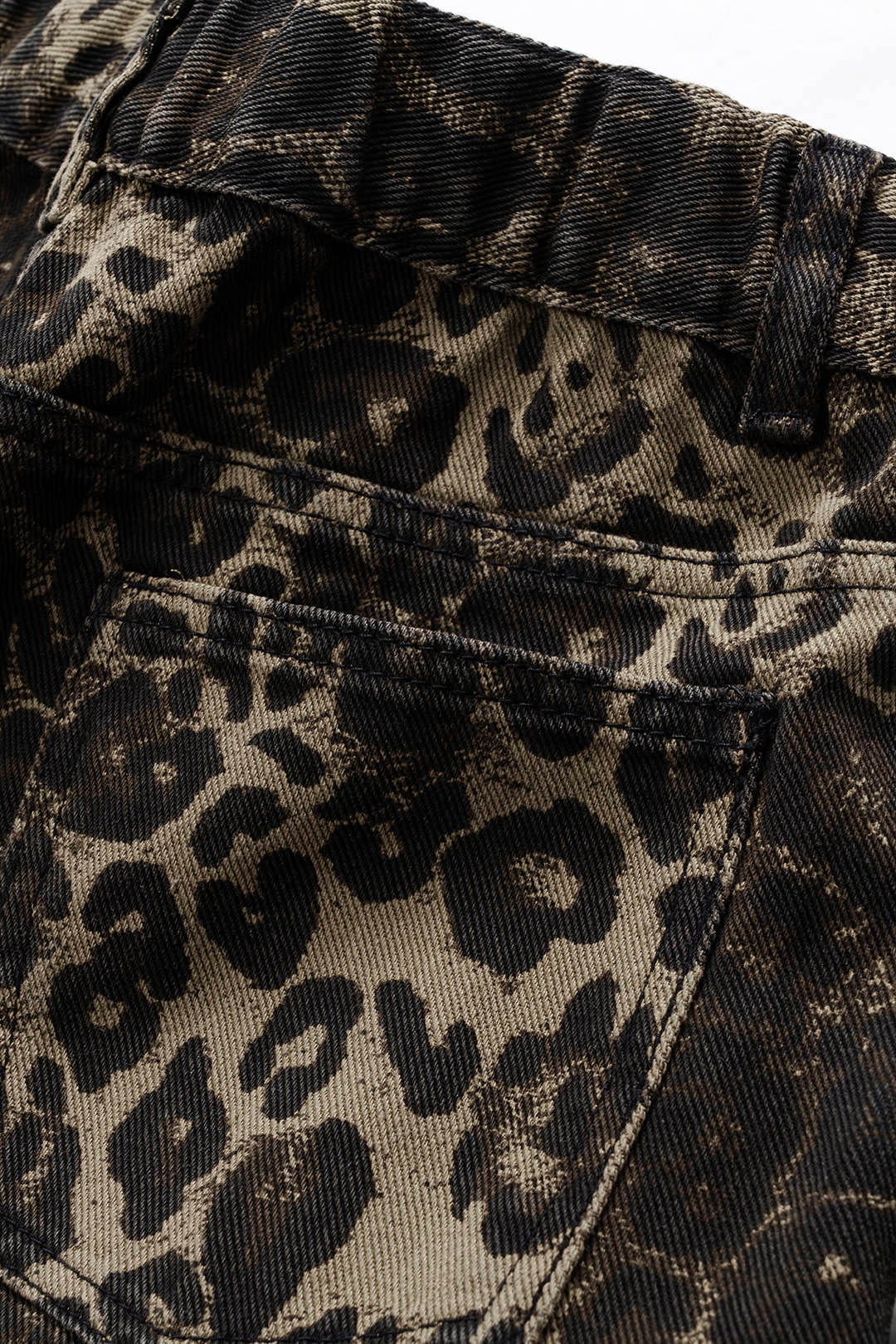 Denim Leopard Print Pocket Straight Leg Jorts Shorts