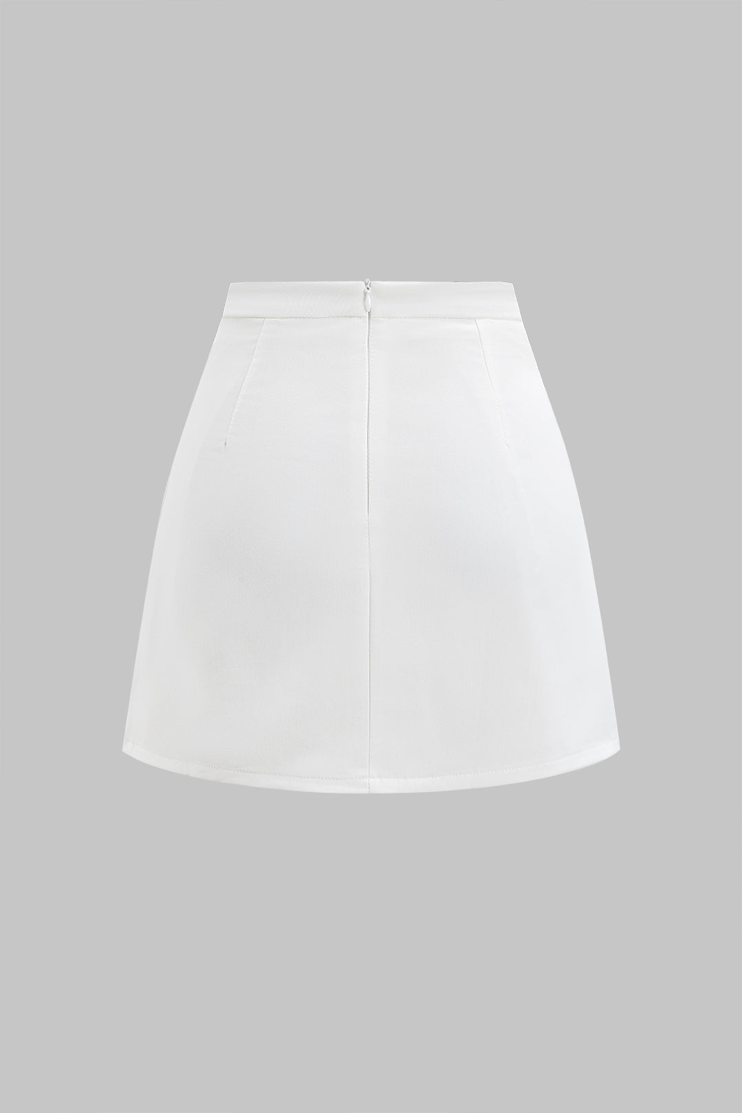 High Waist Button Detail Zipper Skirt