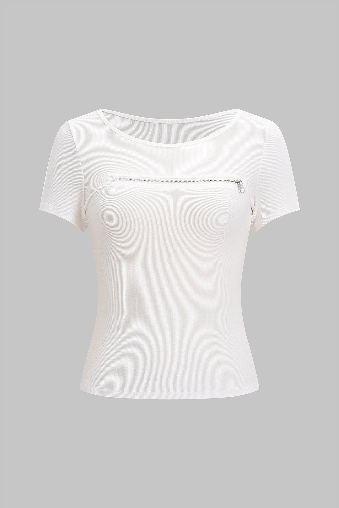 Ribbed Zipper Detail Short Sleeve T-Shirt