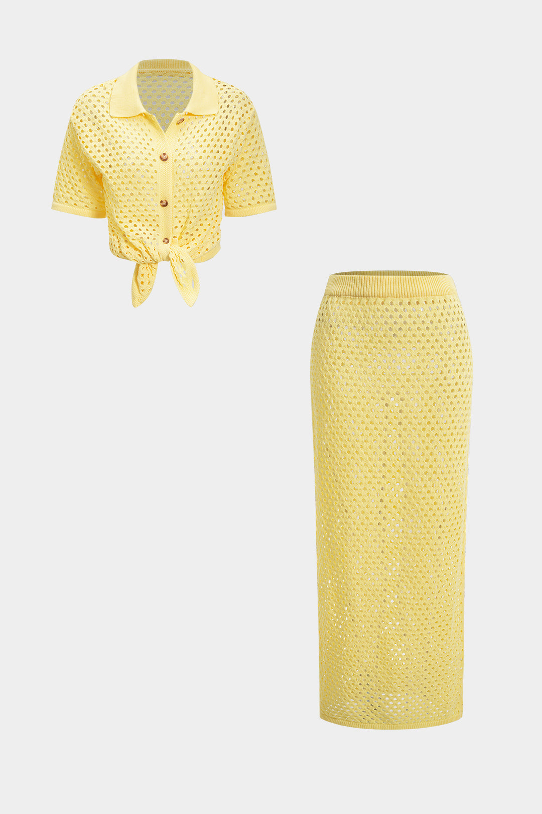 Knit Hollow Out Shirt And Skirt Set