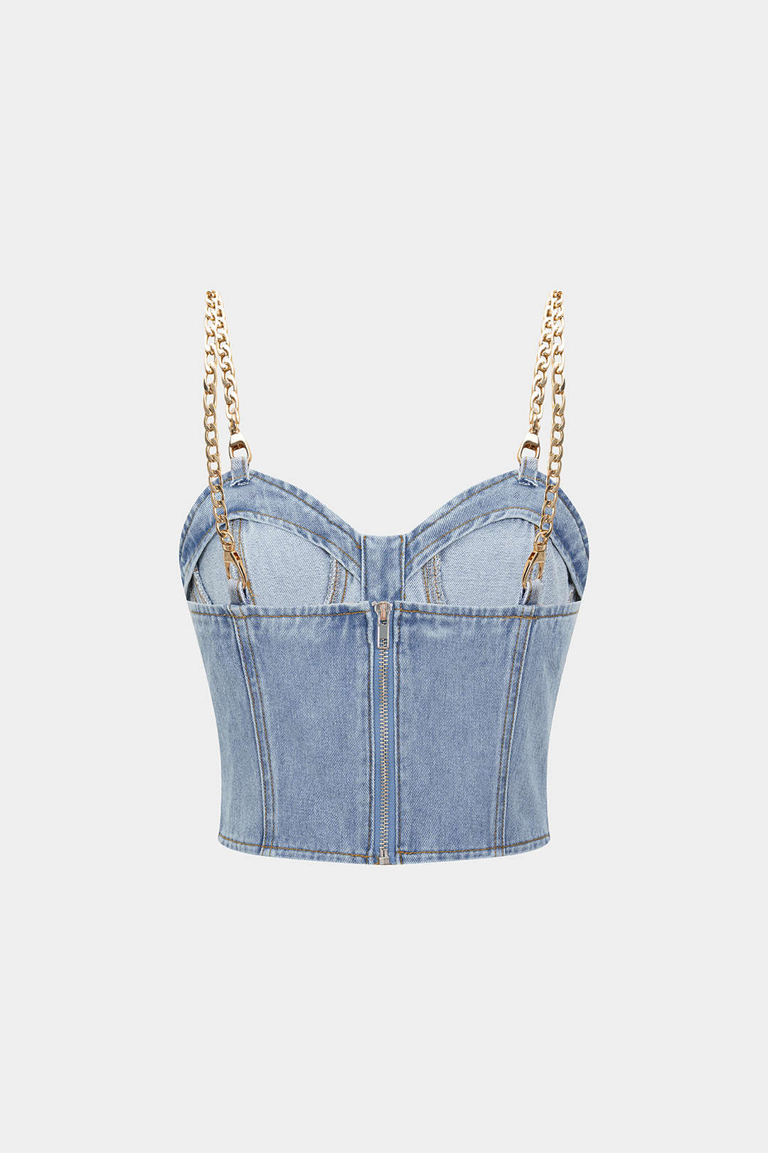 Denim Metallic Chain Bustier Cami Top