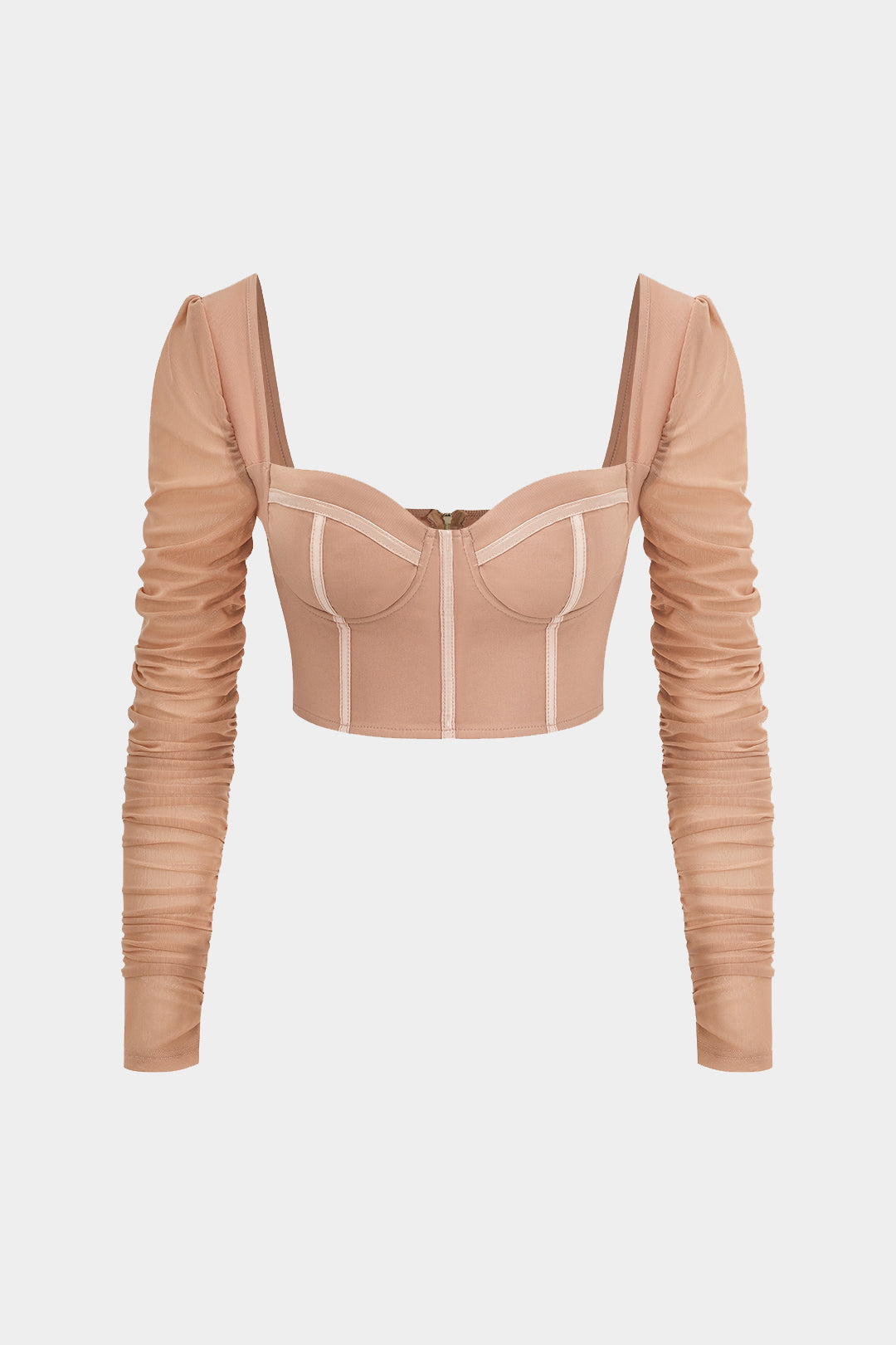 Bustier Mesh Patchwork Long Sleeve Top