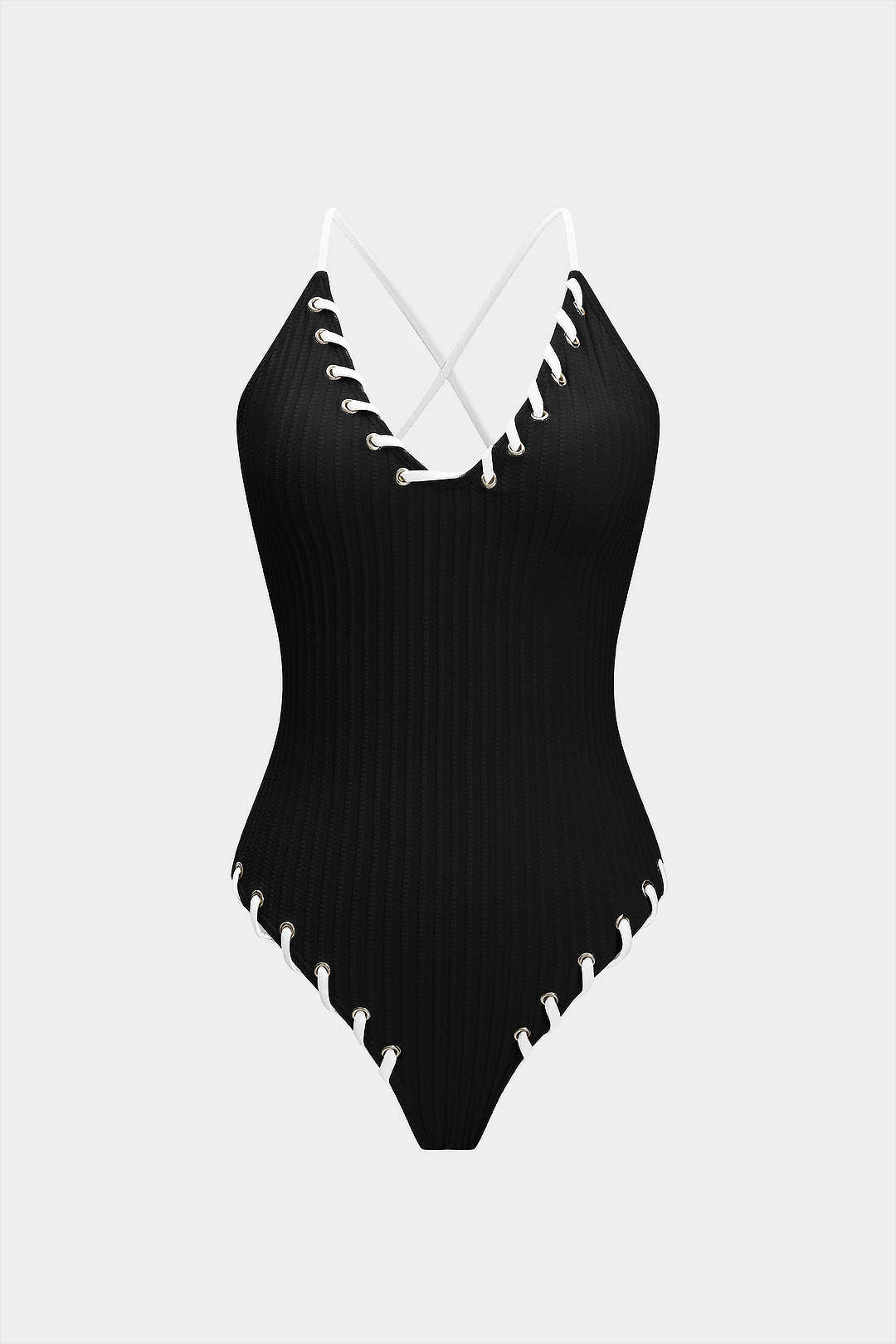 Contrast Whipstitching Tie Back Sleeveless Slip Bodysuit
